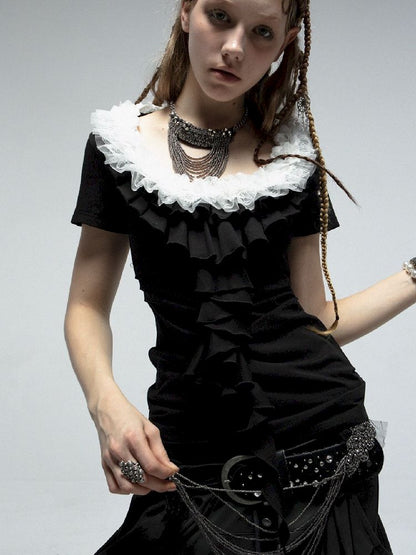 Multi-layer Lace Ruffle Slim T【s0000012213】