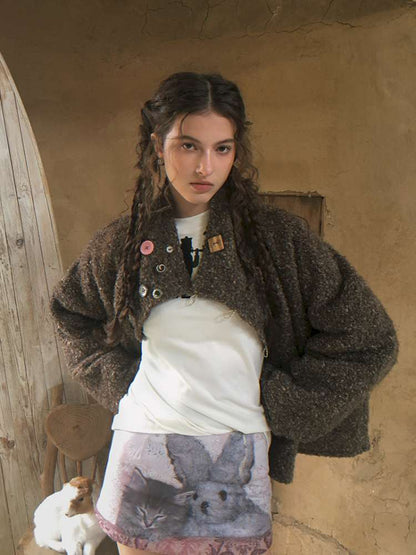 Brown Woolen Loose Button Coat【s0000014896】