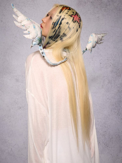Plaid Floral Lace Angel Wing【s0000019133】