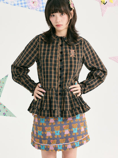 Plaid Embroidered Ruffled Shirt【s0000018726】