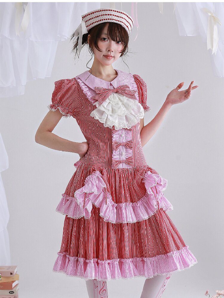 Vintage Red Striped Skirt Dress【s0000016551】