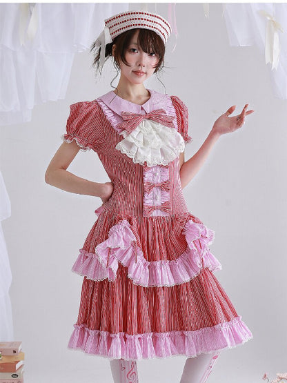 Vintage Red Striped Skirt Dress【s0000016551】