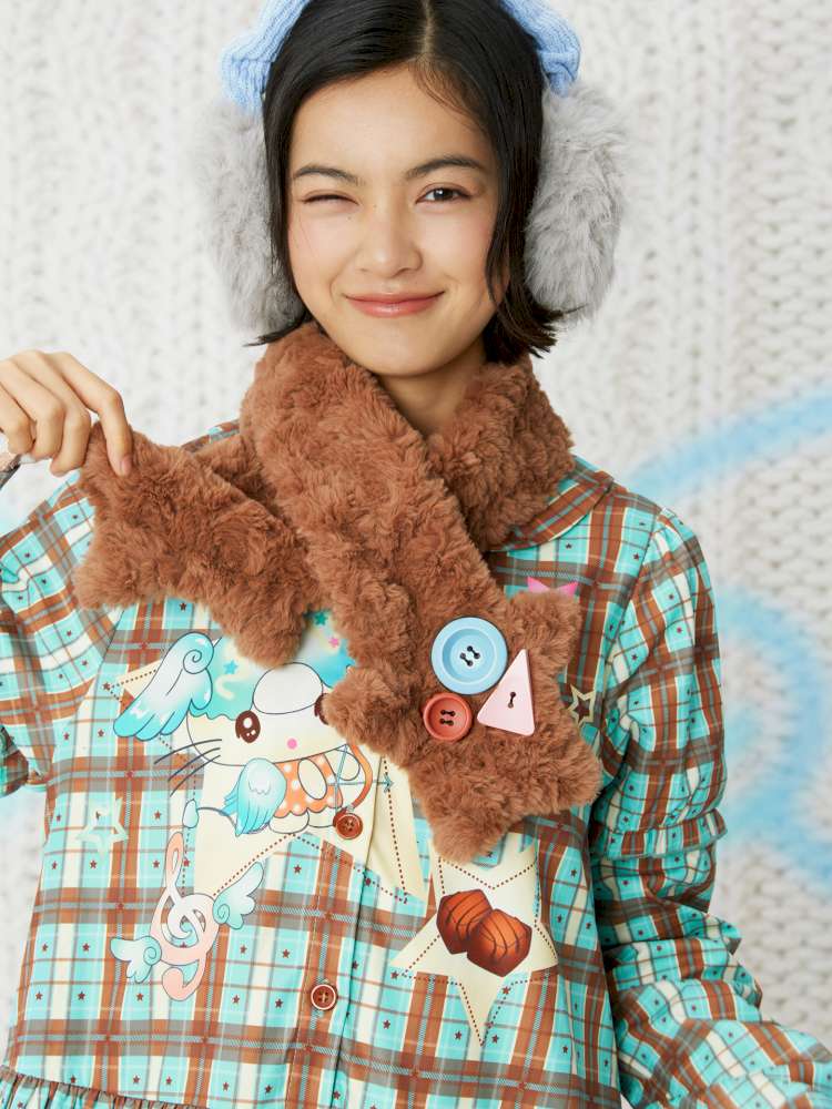 Star Y2K Plush Versatile Two-Tone Scarf【s0000014855】