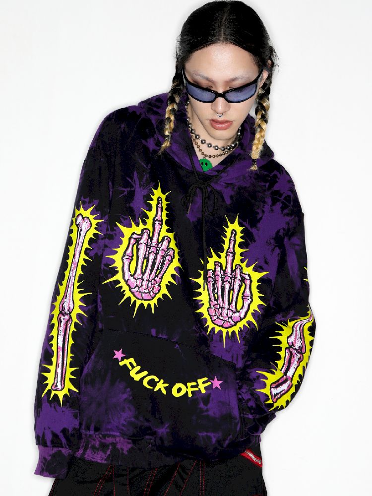 DARK PUNK MIDDLE FINGER TIE-DYE HOODED SWEATSHIRT [S0000010267]