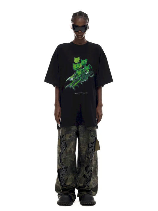 Cat Skeleton Space Capsule Print T-Shirt【s0000014017】