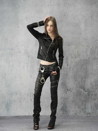 Coated Zip Stud Skinny Pants【s0000016943】