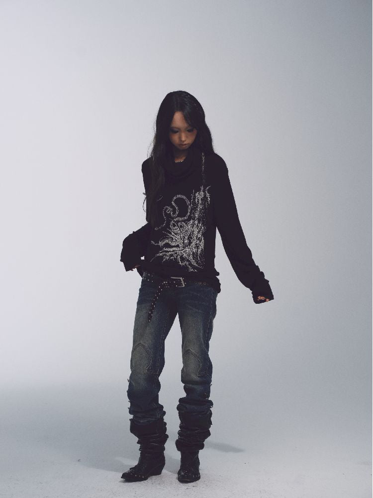 High Neck Loose Printed Sweater【s0000011228】