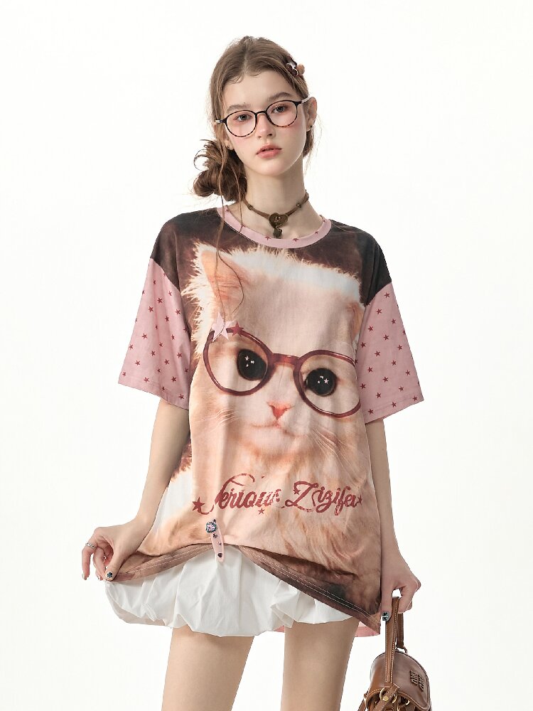 Retro Cat Star Cat Print T Shirt【s0000017266】