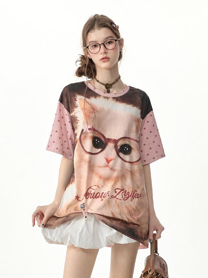 Retro Cat Star Cat Print T Shirt【s0000017266】