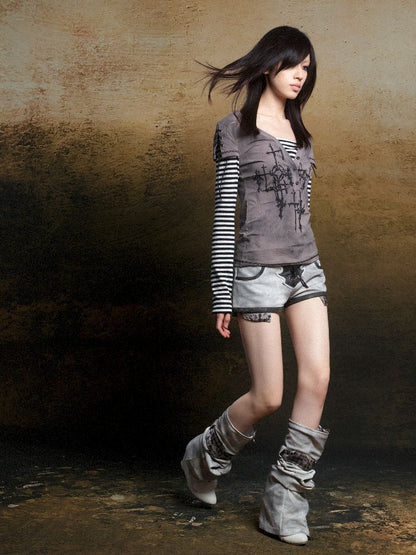 토템 크로스 인쇄 긴 슬리브 티셔츠 [S0000011819]