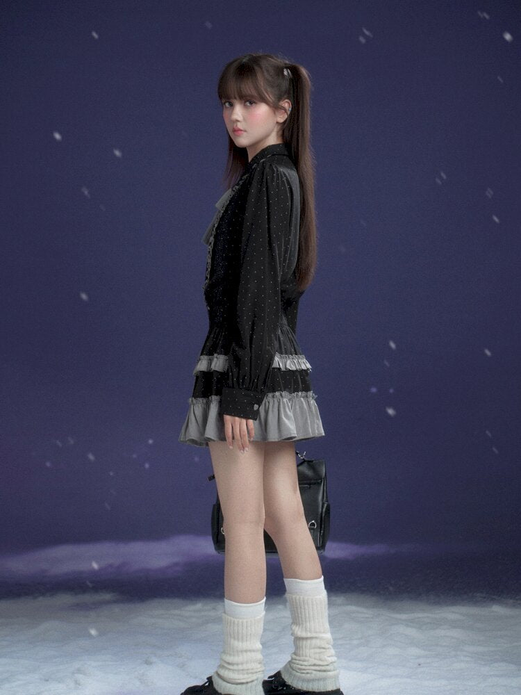 Dark Gray Polka Dot Shirt Dress【s0000015447】