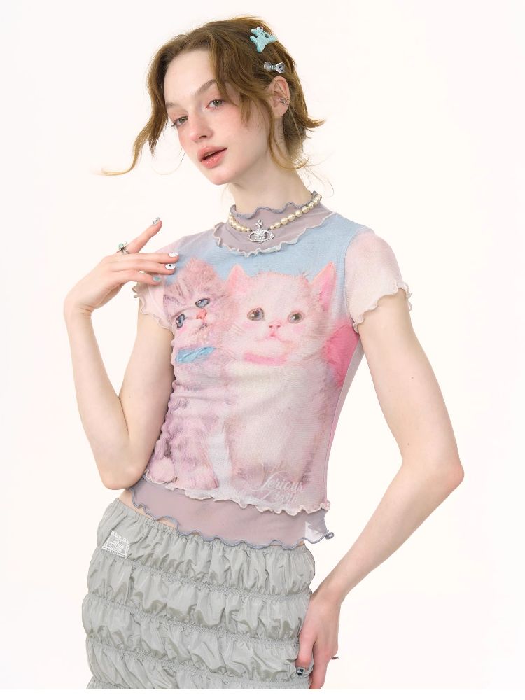 Cat Printed Short Sleeve T-shirt【s0000012255】