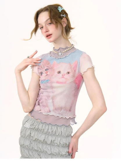 Cat Printed Short Sleeve T-shirt【s0000012255】