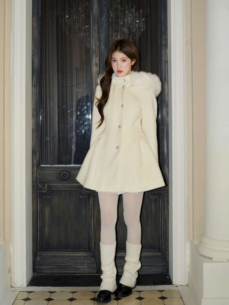 Hooded Large Fur Waist Woolen Coat【s0000015046】