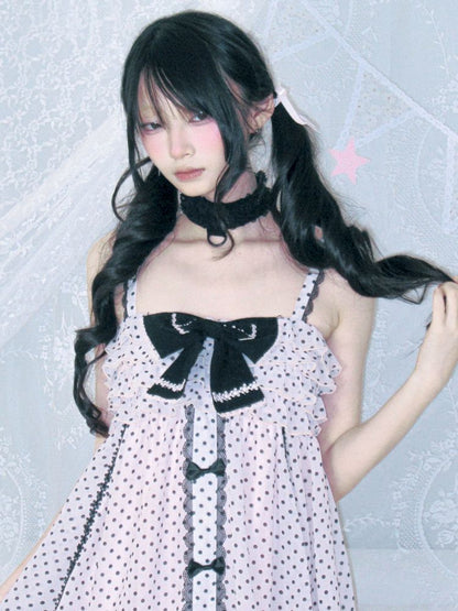 Polka dot strapless dress/chiffon bow jacket【s0000012689】