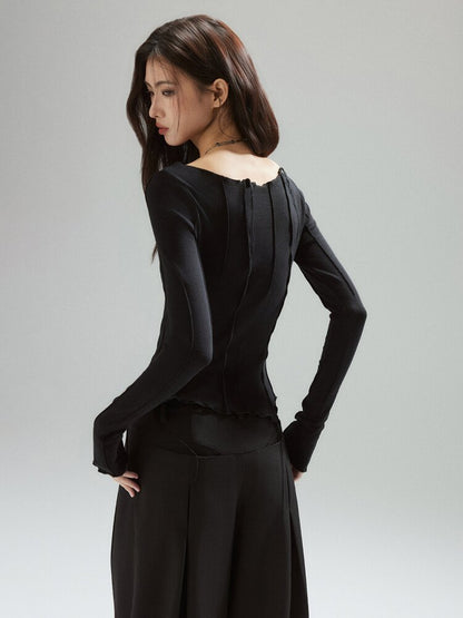 Black Panelled Split Line Top【s0000015598】