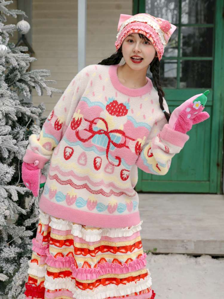 Pink Mink Hair Strawberry Sweater【s0000015103】