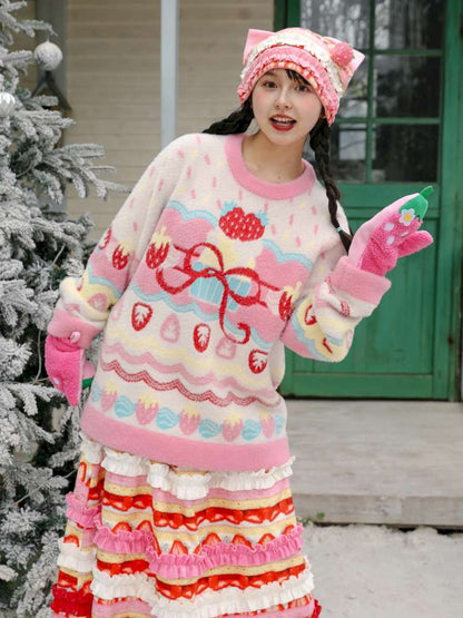 Pink Mink Hair Strawberry Sweater【s0000015103】
