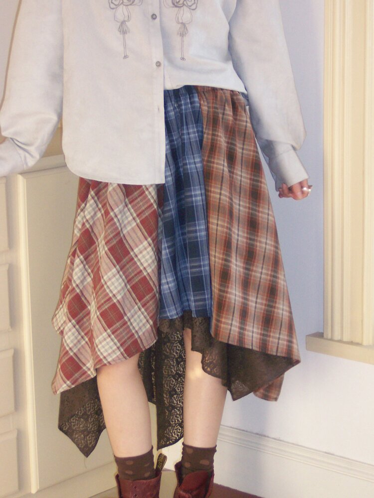 Elastic Plaid Irregular Spliced Skirt【s0000015462】