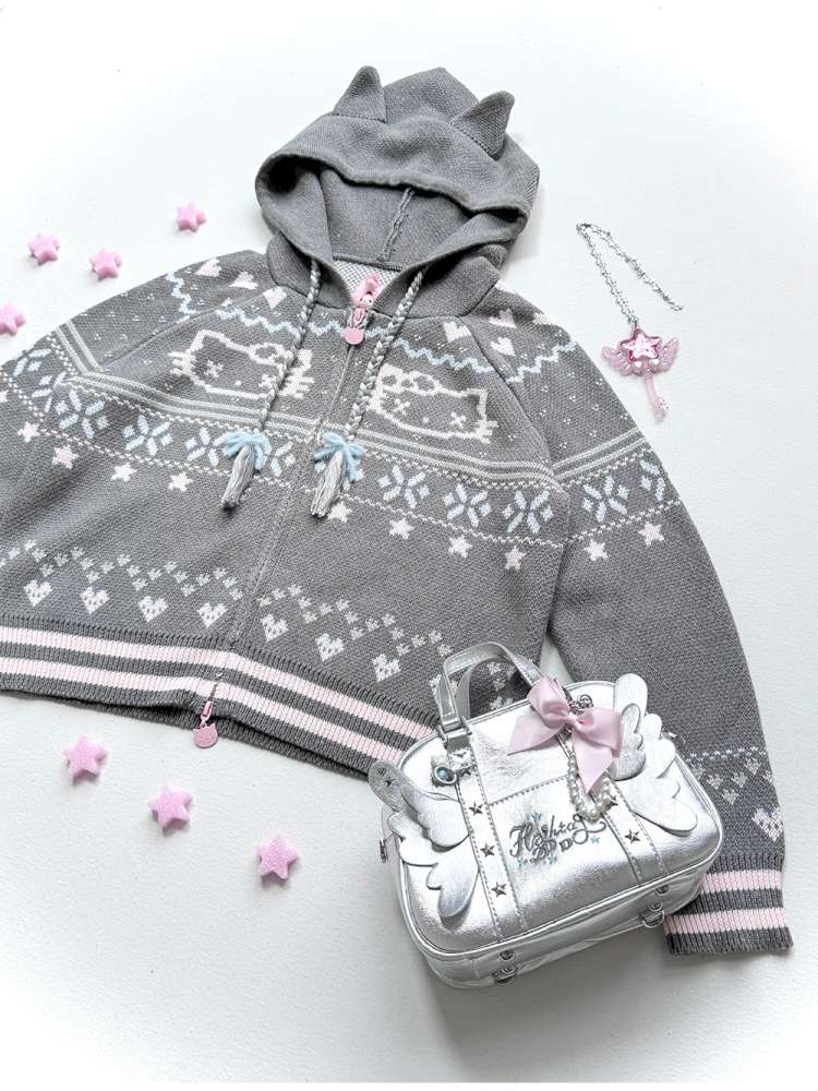 Ghost Horse Grey Fair Isle Hooded Jacket【s0000014697】