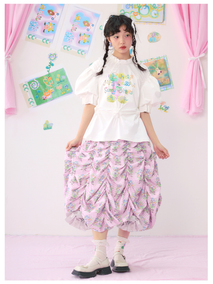 Multi Layered Pleated Metallic Bow Puffy Half Skirt【s0000009546】