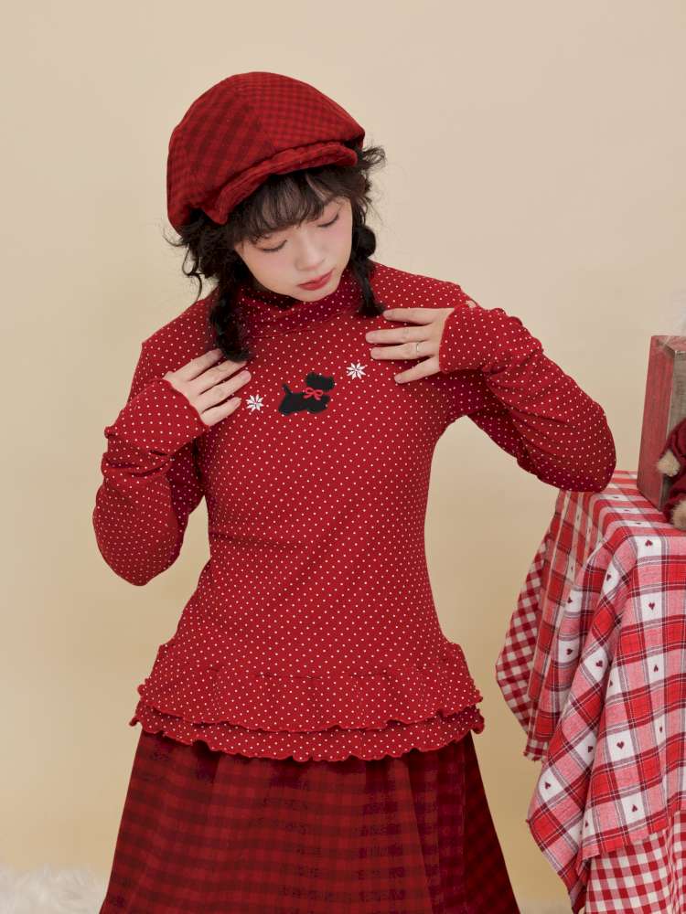 Polka Dot Puppy Lace Elastic Shirt【s0000015101】