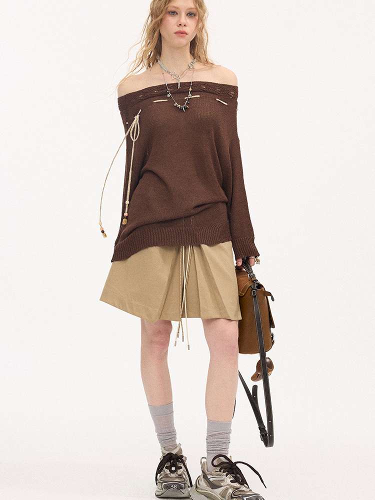 Slanted Strap Smock Knit Sweater【s0000015409】