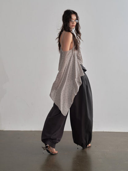 Halterneck Polka Dot Shawl Sleeve Top【s0000015694】