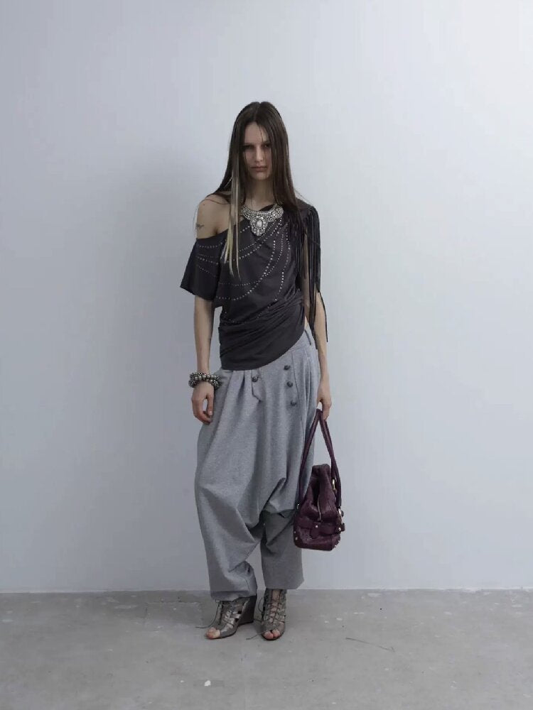 Fringe Shirred Diamond T-Shirt【s0000016568】