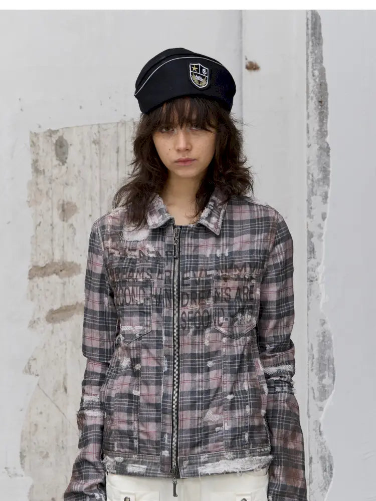 Distressed Plaid Denim Jacket【s0000014200】