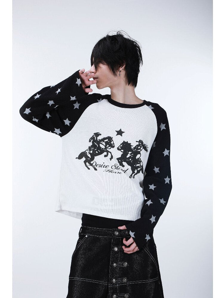 Waffle Star Raglan Long Sleeve T-Shirt【s0000016181】