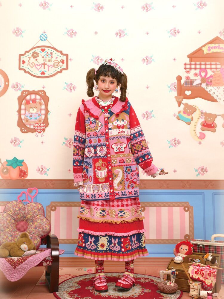 Red Navy Blue Lace Knitted Skirt【s0000015569】