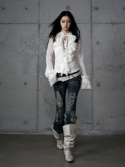 Distressed Straight-Leg Slim-Fit Jeans【s0000013946】