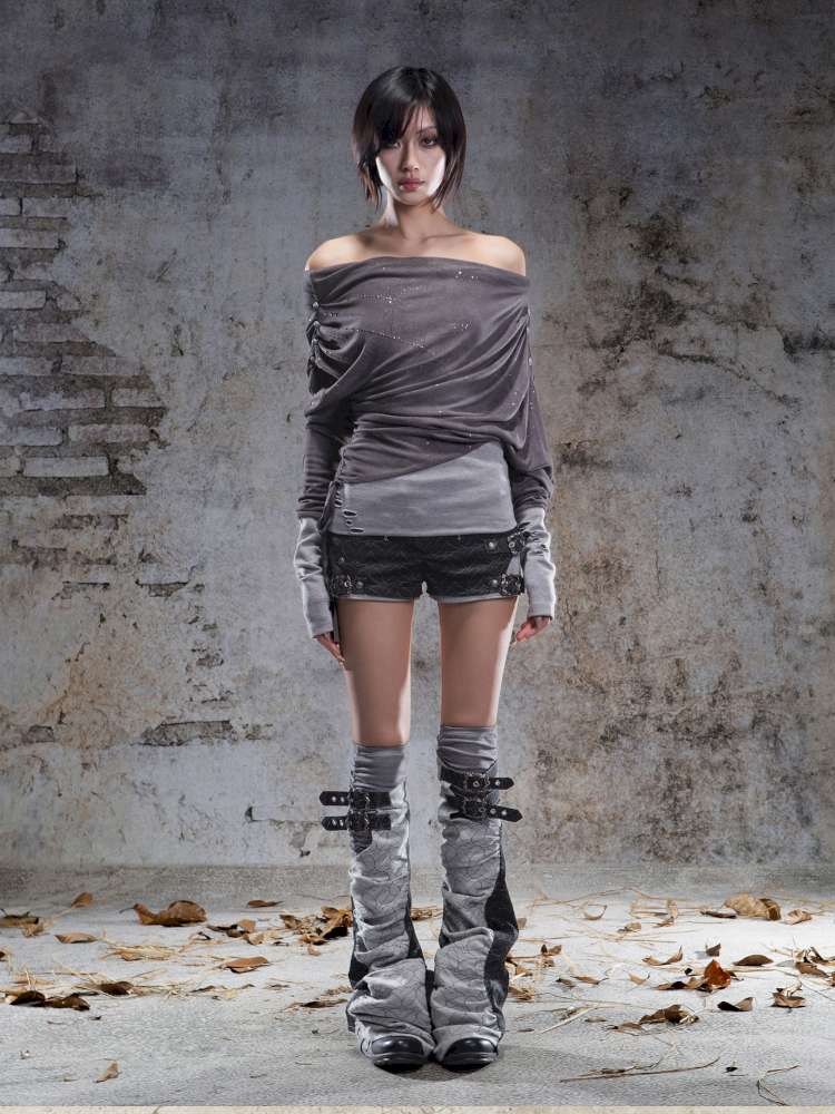 Off-the-shoulder knit top【s0000014488】