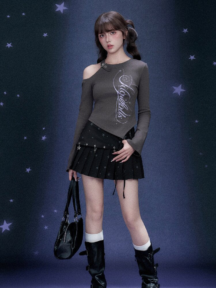 Gray Printed Long Sleeve T-shirt【s0000015758】