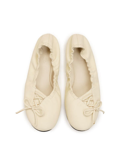 Leather Diagonal Bow Ballet Flats【s0000017935】