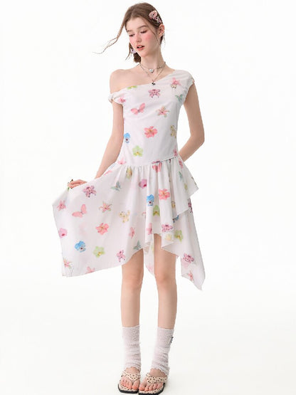 Butterfly Floral Off-Shoulder Dress【s0000017678】