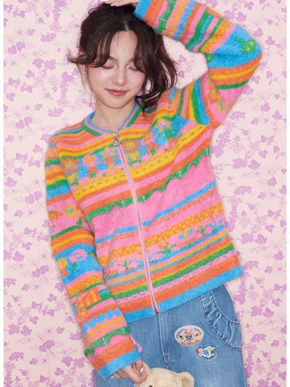 Colorful Striped Plush Knit Sweater【s0000015030】