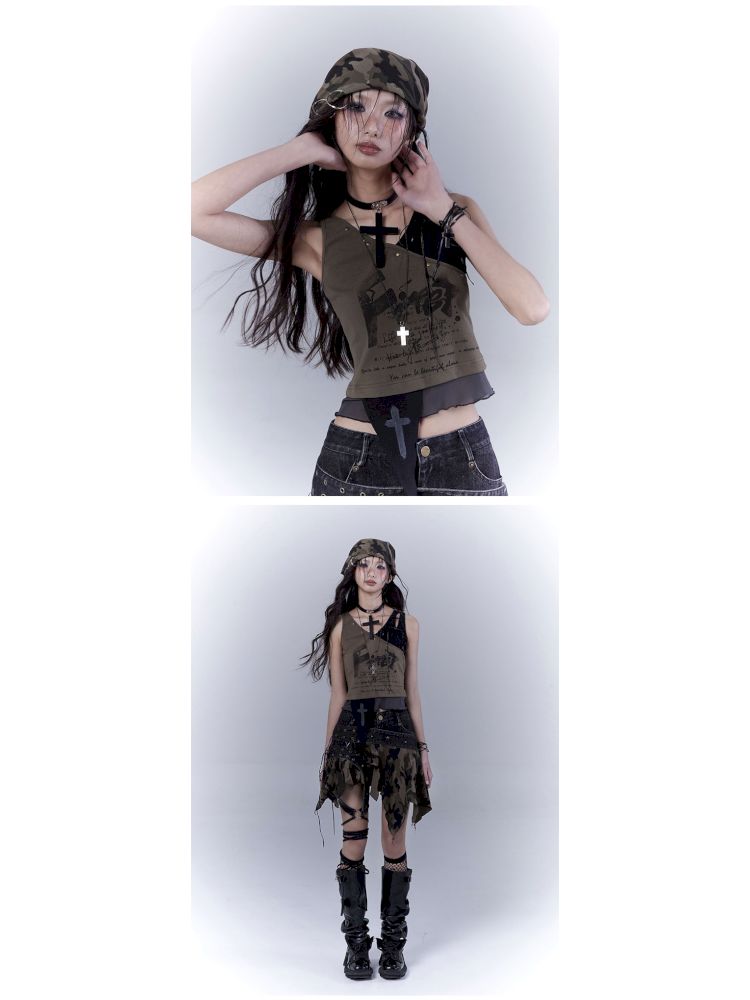 Wasteland slimming printed vest top【s0000012840】