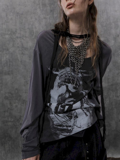 Ribbon Design Crew Neck Long Sleeve T-Shirt【s0000013905】