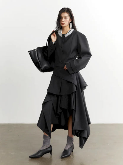 Ruffled Silhouette Gray Blazer Jacket【s0000014038】