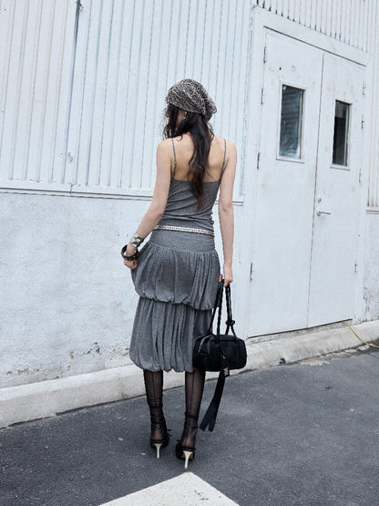 Pleated Drape Balloon Knit Dress【s0000016870】