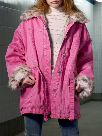 Leopard Print Paneled Denim Jacket【s0000014640】