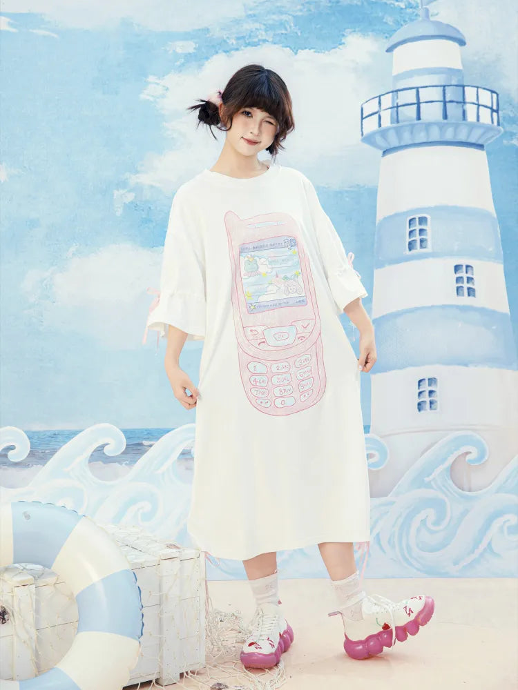 Original Pattern Drawstring Convertible T-Shirt Dress【s0000013932】