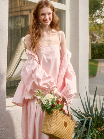 Pink Cotton Embroidered Shirt Dress【s0000015620】