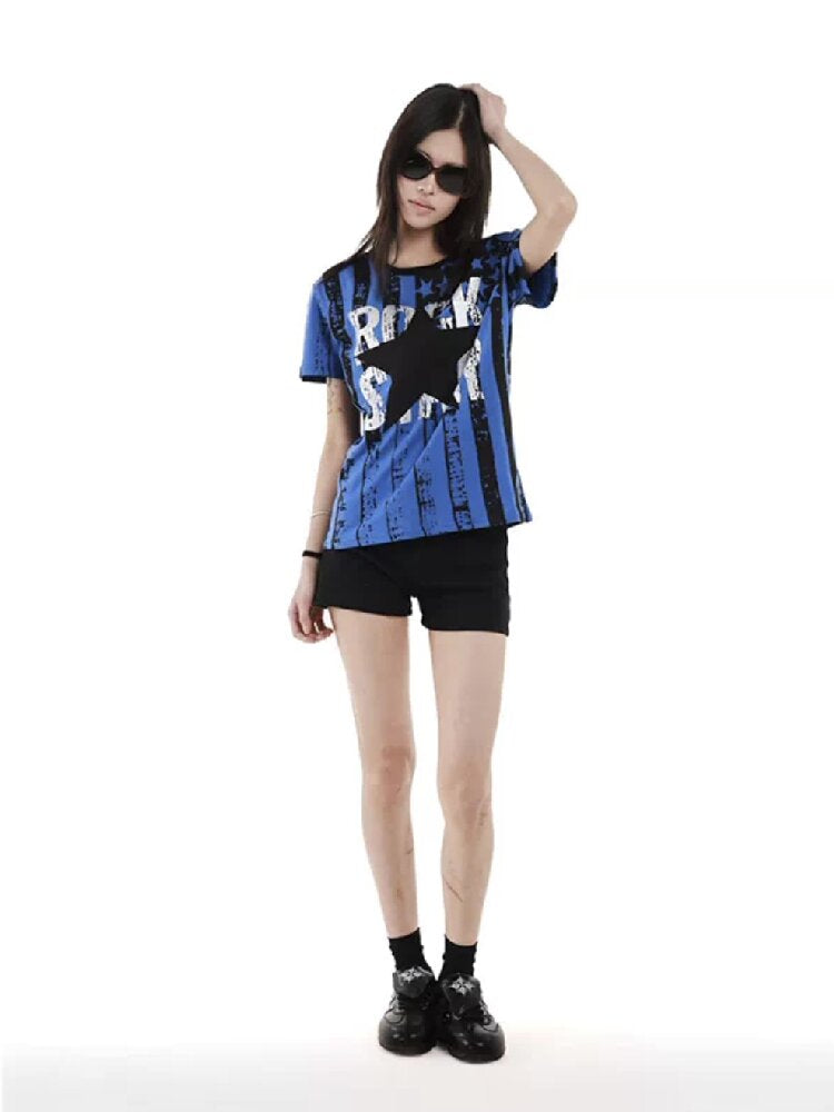 Stars and Stripes Letter Print Tee【s0000018239】