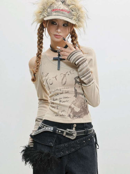 Slim Hot Girl Off-Shoulder Patchwork Shirt【s0000014830】