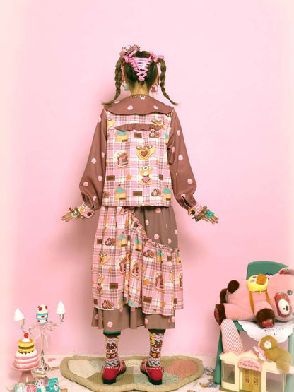 Embroidered Patch Design Bow Elastic Waist Skirt【s0000014515】