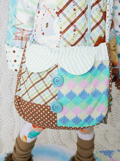 Two-Color Print Cute Quilted Cotton Bag【s0000014853】