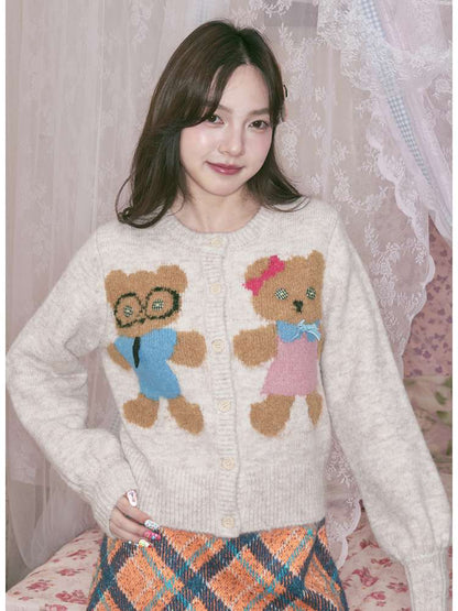 Teddy Bear Knit Crew Neck Cardigan【s0000014494】
